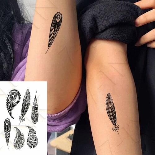 Waterproof Temporary Tattoo Sticker Indian Peacock Feather Sketch Henna Art Water Transfer Flash Tatoo Fake Tatto for Men Women