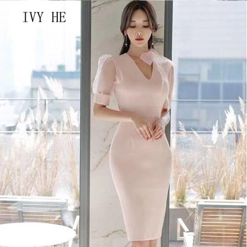 IVY HE High Quality Summer Dress Woman Clothing Bow Tie Lace Up Slim Wrap Arm Dress Midi Long Dress Traf Robe ZA Party Dresses