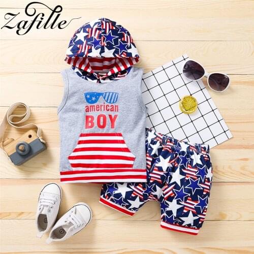 ZAFILLE Baby Kids 4th Of July Outfit Boys Clothes American Sunglasses Print Top+Stars Pants Suit Childrens Boy Clothes Set