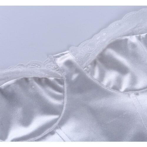 H9ED Women Strapless Satin Lace Trim Crop Top Zip Back Fish Boned Slim Bustier Corset