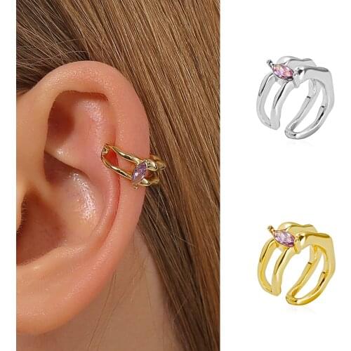1 PCS Open C Simple Geometric Zircon Ear Non Pierced Clip Earring Trendy Small Gold Color Ear Bone Cuff Earring Jewelry