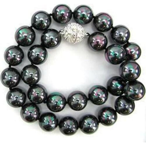 10mm Black AB South Sea Shell Pearl Necklace 18" AAA
