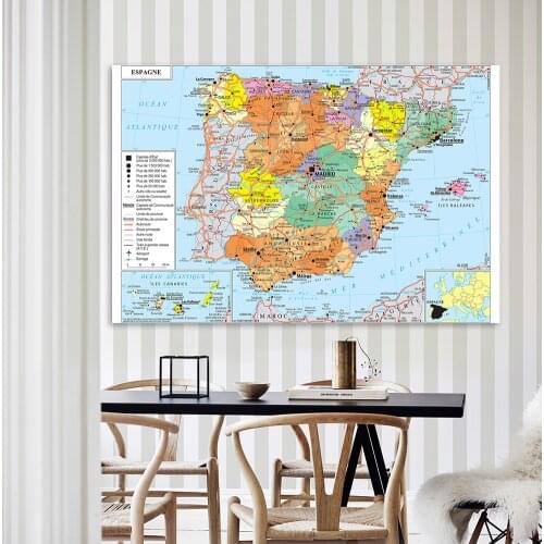 225*150cm Political and Transportation Map of The Spain In French Spray Canvas Painting Wall Poster Home Decor School Supplies