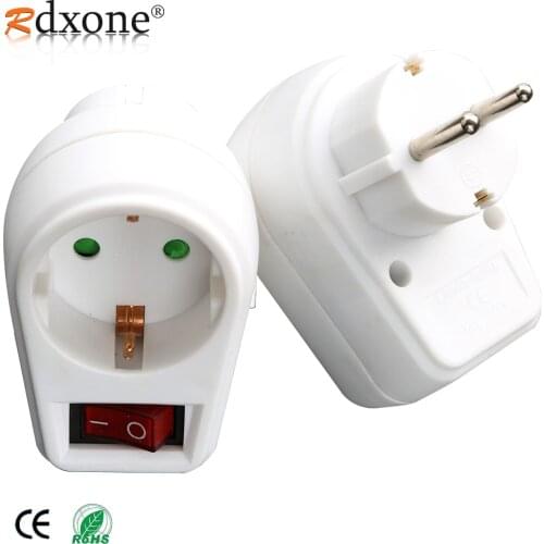 4.8 MM EU Plug European Standard Power Adapter 250V 16A ,Changeover Switch Adaptor Socket With ON OF