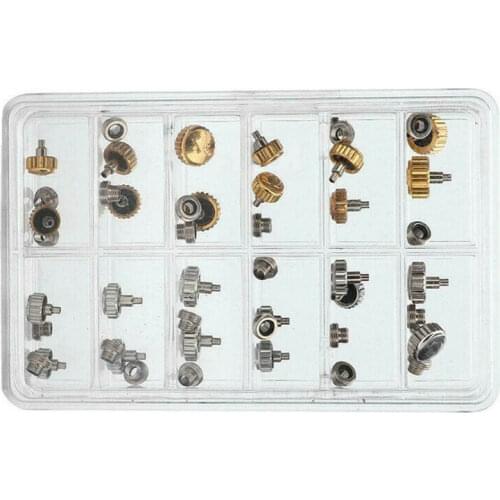 Assorted 40pcs Waterproof Watch Crown Spare Parts Silver Golden Watch Repairing