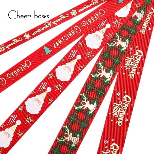 5Y/lot Christmas Grosgrain Ribbons 10mm/16mm/25mm Printed Bronzing Ribbon For DIY Xmas Party Wrapping Decor Supplies Materials