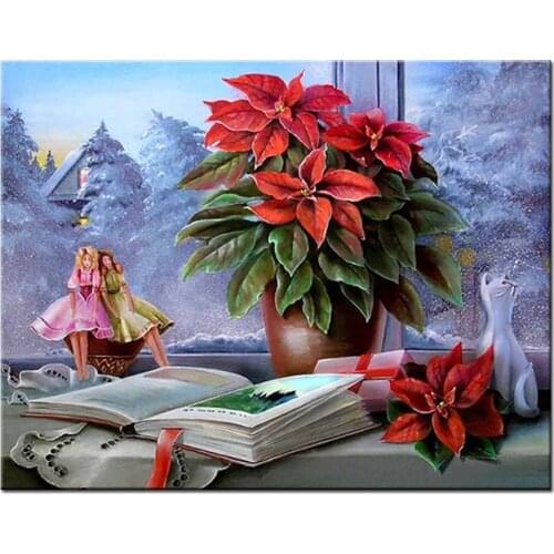 5D Diamond Painting Winter Flower plant Full Drill Diamond Embroidery Mosaic Needlework Beaded Rhinestones Art Handicraft A864