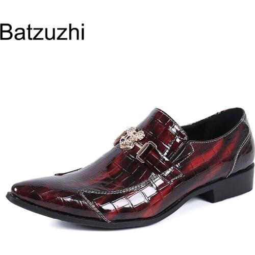 Batzuzhi Luxury New Design Mens Shoes Wine Red Genuine Leather Dress Shoes Men Pointed Toe Party a d Weddig Zapatos Hombre
