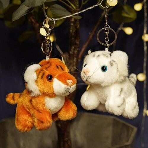 2021 Zoo Baby Tiger Keychain Plush Pendant Zero Wallet Cute Key Chain White Doll Puppet Bag Hanging Decoration Keyring Fashion