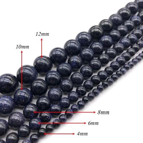 Natural Blue Sand stone Round Beads 4 6 8 10 12 14mm Diy Handicraft Material Bracelet Necklace Beads For Jewelry Making J152