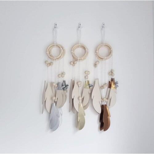 Decoration wood Dream catcher wood feather piece pendant Crafts Handmade Wall Hanging iron cage fleshy ceramic resin ornaments