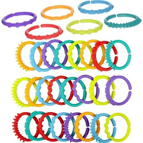 Baby Teething Ring Colorful Rainbow Rings Stroller Gift Decoration Toys 24Pcs D7YD