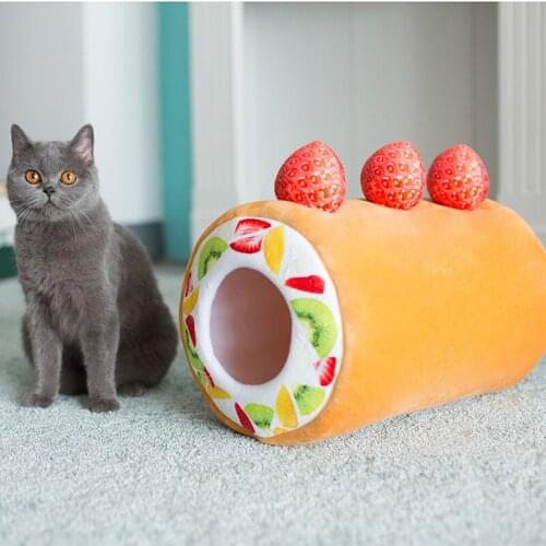 Cat Dog House Bed Mat Pet Cushion Kennel Pets Plush Cats Dog Mat Cat Litter Winter Warm Chew Toys Small Pet Bed Fruit Tart Nest