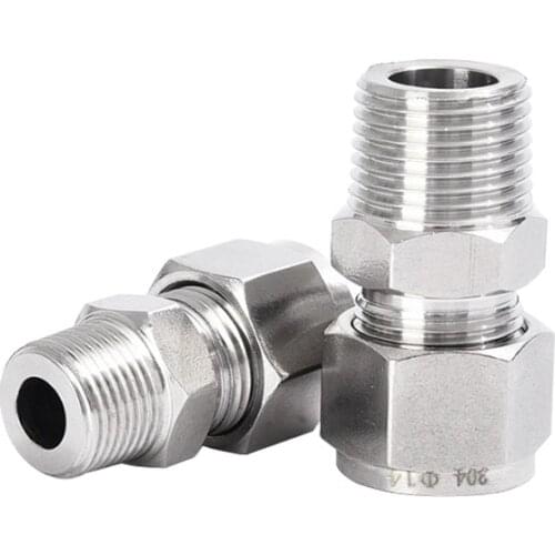 304 SS Stainless Steel Pipe Fittings 6 8 10 12mm External Thread 6 8 10 12mm 1/8" 1/4" 3/8" 1/2" Double Ferrule OD Pipe Joint