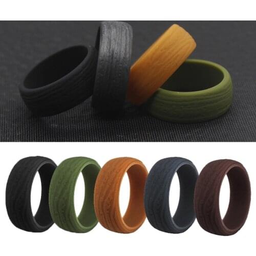 1pc 8.7mm Soft Silicone Rings for Men Boys Grain Rubber Wedding Bands Sports & Outdoors Silica Gel Finger Ring Male Cool Jewelry