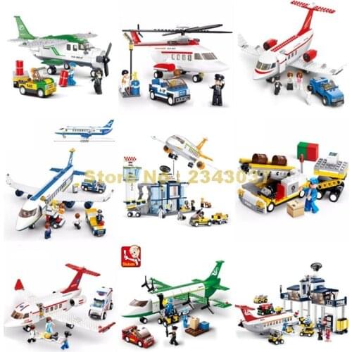 Airport Aviation Luggage Cars Freight Transport Airplane Plane Maintenance Base Helicopter Building Block Toy