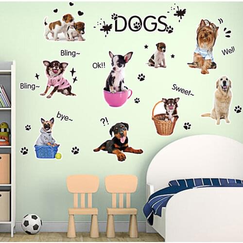 Pet Dog Wall Stickers Kindergarten Childrens Room Decoration Removable Waterproof Hyaloid Membrane Wall Stickers