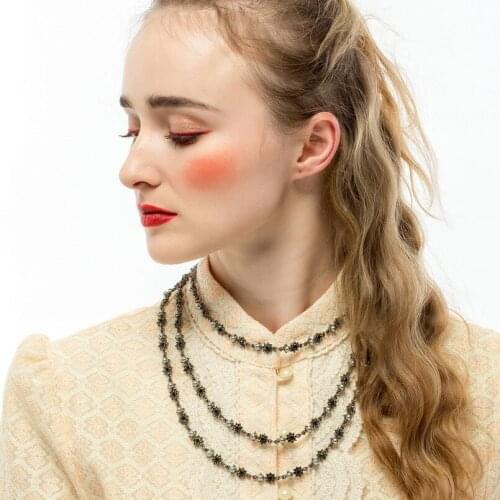 Multi Layers Imitation Pearl Crystal Star Pendant Necklace for Women Florate Brand Jewelry New Metal Chunky Chain Necklace