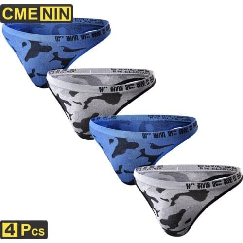 CMENIN 4PCS Camouflage Underpants Gay Men Sexy Mans Underwear Thong Men Jockstrap Mens Thong And G strings String Bikini CM104