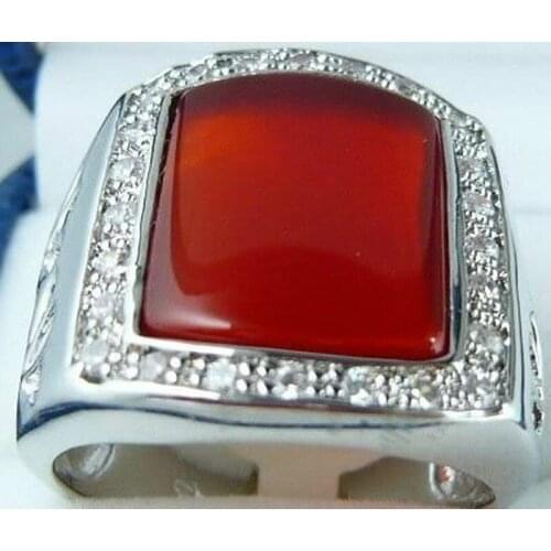 Fashion Jewelry red jade Gemstone mens ring size:8-11