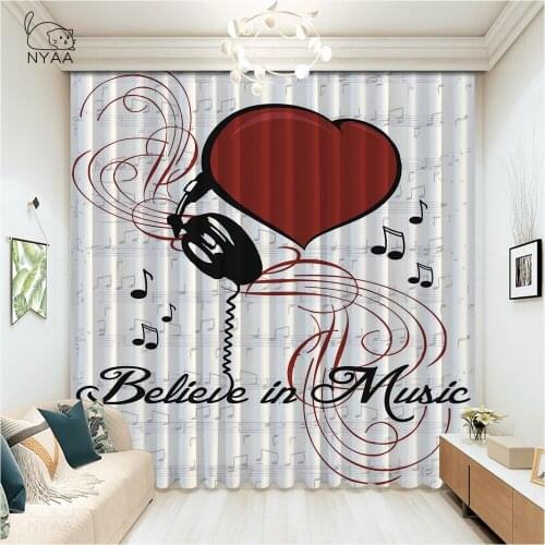 Music Decor Curtains Musical Notes On The Clef Illustration Decorative Artistic Pattern Print Living Room Bedroom Micro Shading