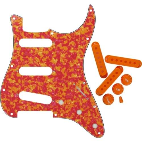Set of Guitar Strat Pickguard SSS 11 Hole & 50/52/52mm Pickup Covers Volume Tone Knobs Switch Tips for American FD Strat