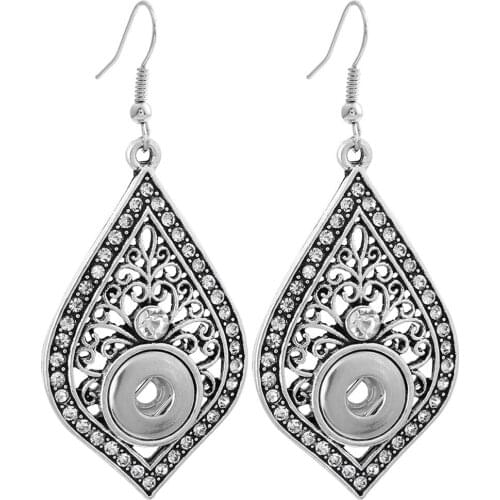 New Snap Jewelry Vintage Rhinestones Drop Earring Metal 12mm Snap Earrings Fashion Mini Snap Button Earrings For Women Girls