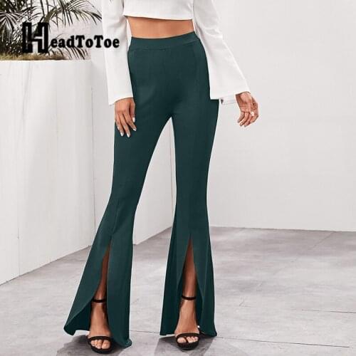 Solid OL Elegant Brief Woman Pants Skinny Split Flare Pants Women