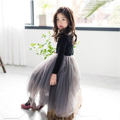 Autumn Winter Girls Dress Kids Clothing Fashion Girls Mesh Dresses Long Sleeves Girls Ball Gown Dress RT313