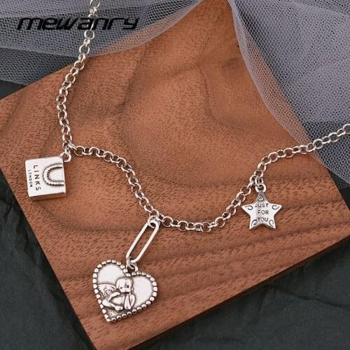 Mewanry 925 Sterling Silver Sweater Necklace for Women Fashion Hip Hop Vintage Party Love Angel Couples Jewelry Birthday Gifts