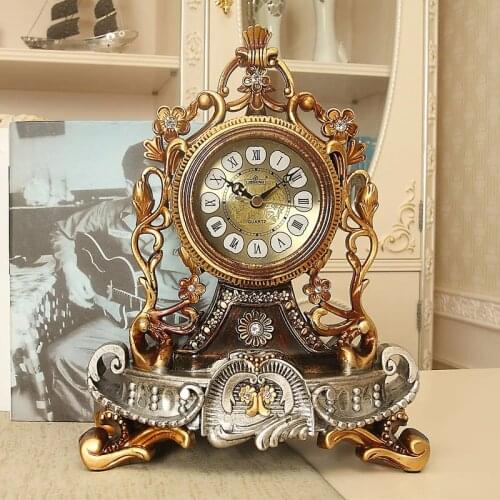 Hot Luxury European Table Clock Home Decoration Resin Desk Clock Bedroom Office Desktop Clock Desk Royalty Home Watch Table WF