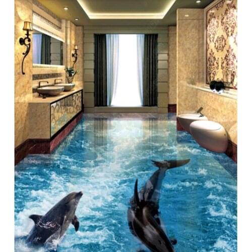 PVC Dolphin Ocean World 3D Stereo non-slip waterproof self-adhesive 3D floor sticker tiles bathroom 3D wallpaper