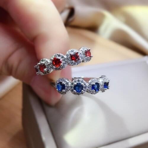 Real 925 Sterling Silver Stone Women Band Ruby Rings Wedding Engagement Bridal Rings For Women Party Lover Rings Jewelry Gifts