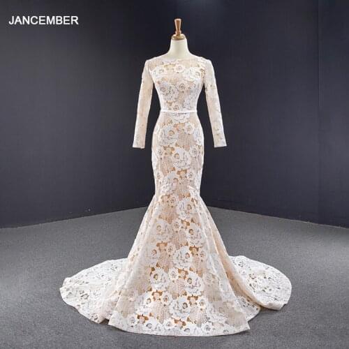 RSM67057 White Hollow-out Flower Design Evening Dress 2021 Long Sleeve Frill Flesh Color Elegant Evening Party вечернее платье