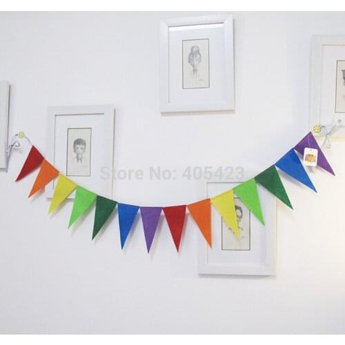 Handmade wedding nonwoven event home childrens room wall decoration rainbow small hanging flag colored banners garland