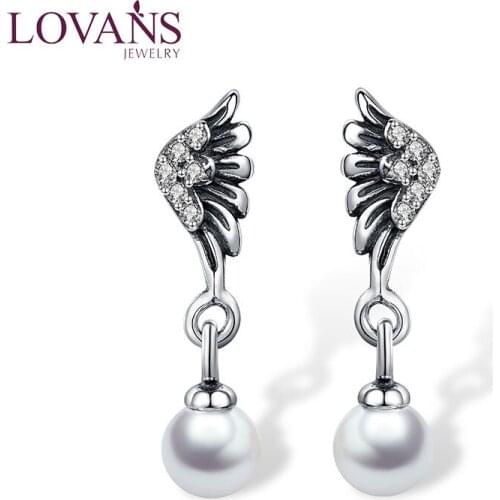 LOVANS Natural Pearl Earrings Silver Dangle Drop Earrings For Women Wedding Party Anniversay Jewelry Birthday
