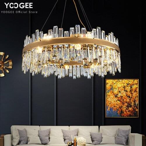 Modern Crystal Living Room Chandelier Luxury Dining Room Home Decoration Lighting Fixtures Gold Round Rectangle LED Hang Lamp