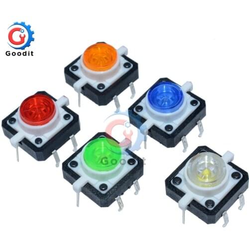 5PCS 1 set 12X12X7.3 Tactile Push Button Switch Momentary Tact LED 5 Color 12X12X7.3mm 12*12*7.3mm