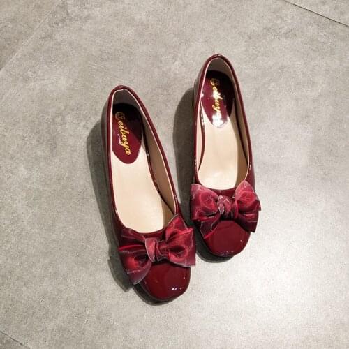 Spring and Autumn square Toe Single Shoes Shallow Mouth Bow High Heels Thick Heels Grandma Shoes Professional Work Shoes