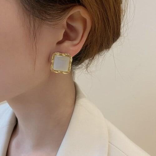 U-Magical Luxury Geometrical Square Opal Dangle Earrings for Women Temperament Gold Color Metallic Earrings Jewellery Pendientes