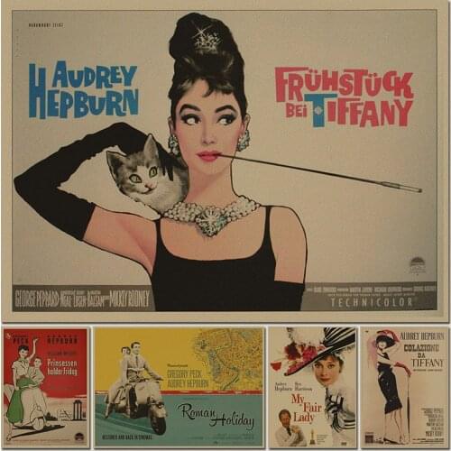 Hepburn Starring Roman Holiday Vintage Poster Classic Movie Decorative Wall Sticker Bar Cafe Decorative Painting