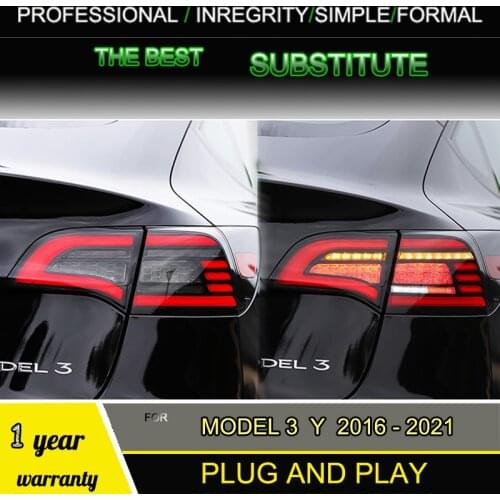 Car Styling Tail Lights For Tesla Model 3 Model Y 2016 - 2021 Rear Lamp DRL + Dynamic Turn Signal + Reverse + Brake LED