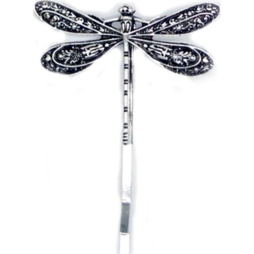 Ancient Vintage Silver Color Dragonfly Hairpin Hair Bridal Accessories Women Charm Tiaras Alloy Metal Fashion Jewelry Party Gift