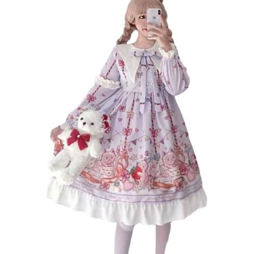 Women Japanese Style Palace Princess Dresses Lantern Sleeve Cute Party Kawaii Clothing Sweet Costume Gothic Vintage Lolita Dress