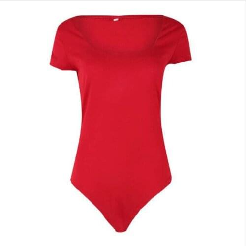 Short Sleeve Skinny Summer Sexy Bodysuits Women Square Collar Casual Black Red White Bodysuits Tops