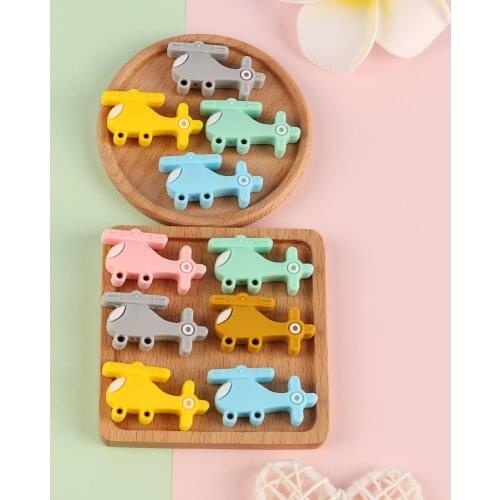 Sunrony 10Pcs Cartoon Aircraft Shape Silicone Beads Baby Molar Teether Bead DIY Pacifier Chain Jewelry Accessories