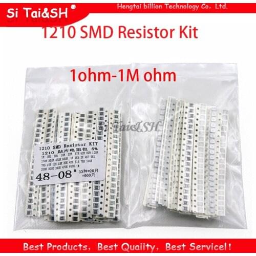 1210 SMD Resistor Kit Assorted Kit 1ohm-1M ohm 5% 33valuesX 20PCS=660PCS DIY Kit