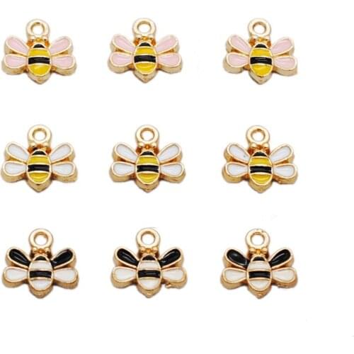 30pcs/lot New Mini Cute Honeybee Enamel Charms Pendants For Earring Bracelet Making Fashion Jewelry DIY Accessory 10*10.5mm