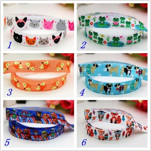 5/8'' Free shipping Fold Elastic FOE dog cute cat fox frog printed headband headwear hairband diy decoration wholesale OEM P5960
