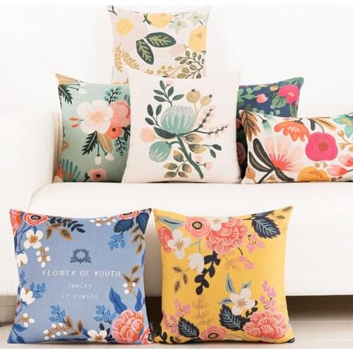 45X45cm simple fresh flowers cushion cover backrest sofa cotton linen floral pillowcase decorative pillow cover pillow case